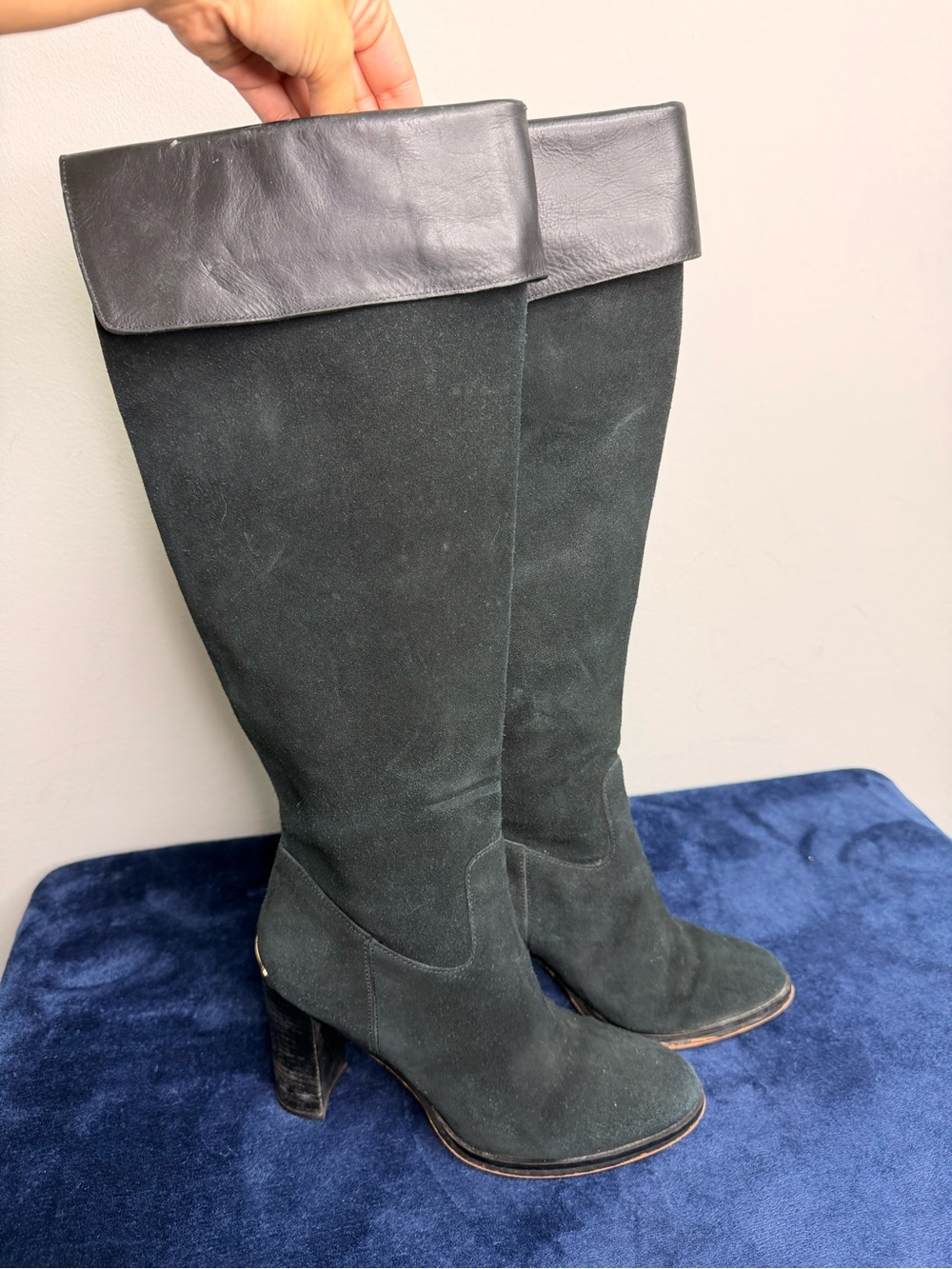 Michael Kors Black Fold-Over Suede Over-the-Knee Boots